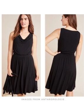Maeve By Anthropologie Brianne Black Cowl-Neck Flare Skirt Dress